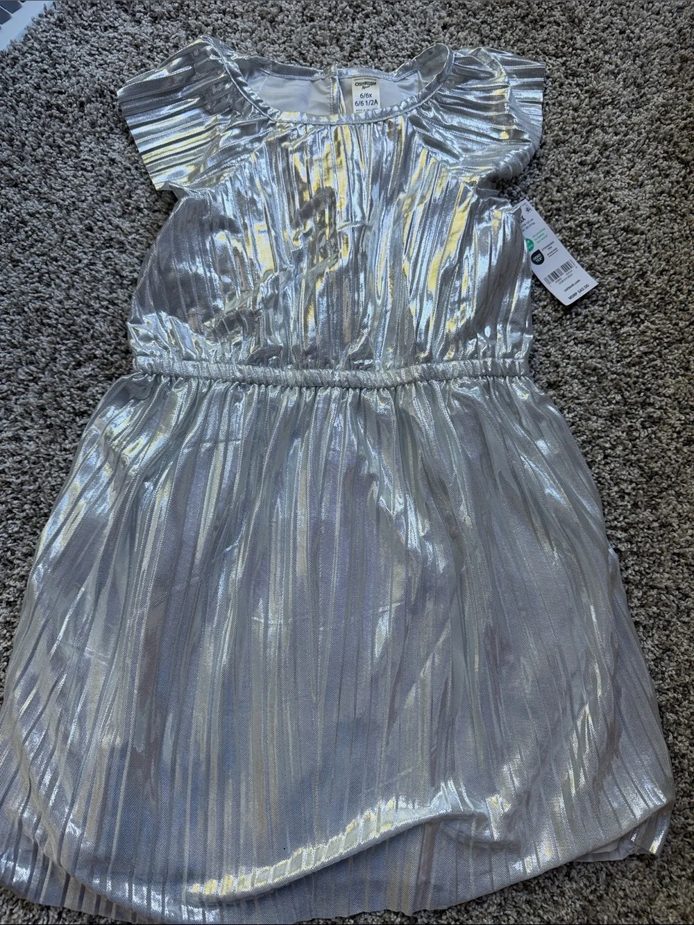 NWT Oshkosh Metallic Silver Pleated Party Dress size 6/6X
